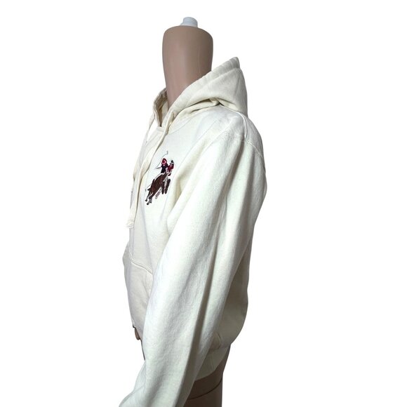 U.S. Polo Assn. Men’s Vtg  Hoodie Cream M Long Sleeve Embroidered Logo 2-Button - Picture 2 of 16